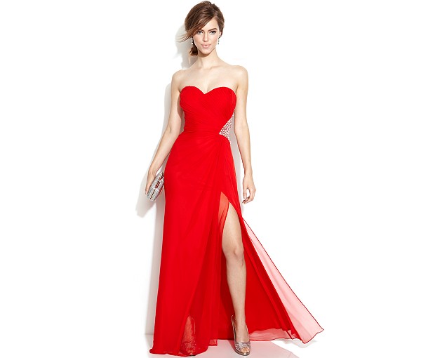 Xscape Strapless Embellished Cutout Gown